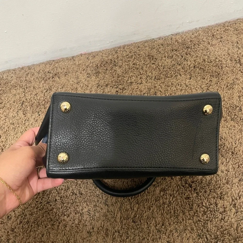 Michael Kors Black‎ Leopard Trim Satchel Handbag Gold MK Logo